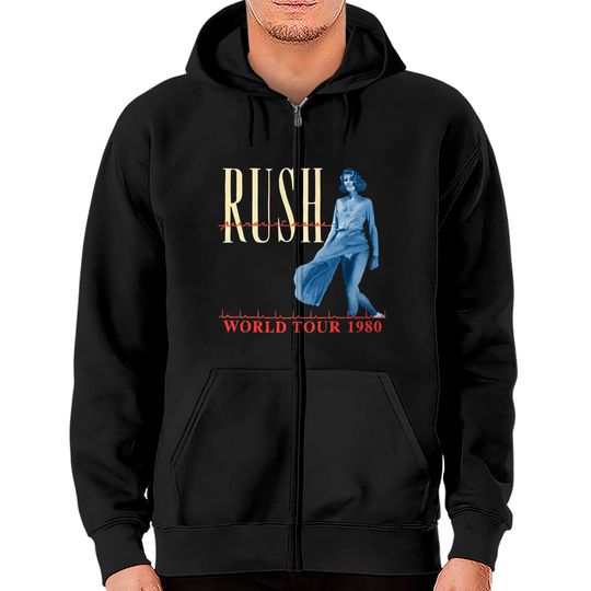 RUSH band Zip Hoodies, Vintage Rush world tour 1980 Zip Hoodies