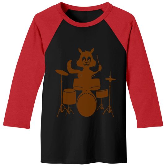 squirrel cat on the drums drummer musi Baseball Tees
