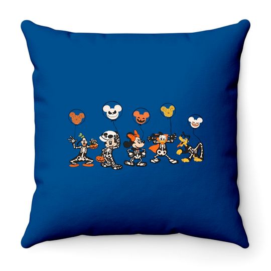 Mickey Balloon Halloween Disney Skeleton Throw Pillows