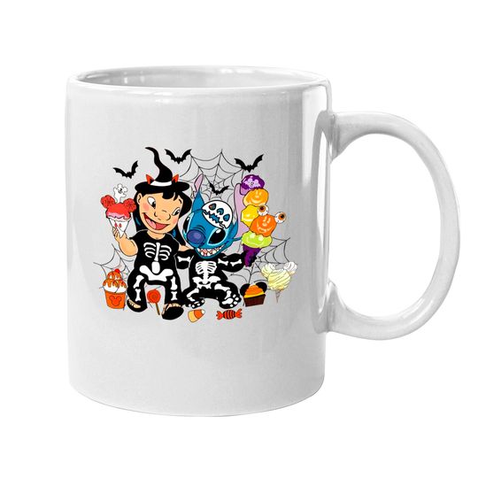 Lilo & Stitch Halloween Mugs, Disney Stitch Skeleton Mugs