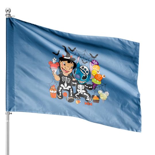 Lilo & Stitch Halloween House Flags, Disney Stitch Skeleton House Flags