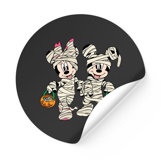 Mickey Mouse And Minnie Mouse Mummy Halloween Pumpkin Disney Unisex Gift Stickers