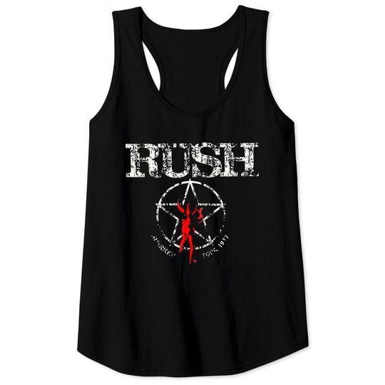 Vintage Red Design Rush Band Logo Tank Tops.