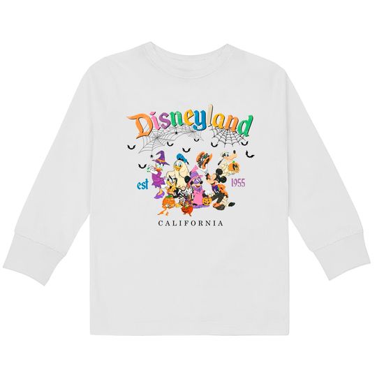 Vintage Disneyland Halloween Kids Long Sleeve T-Shirts, Retro Mickey and Friends Disneyland Kids Long Sleeve T-Shirts