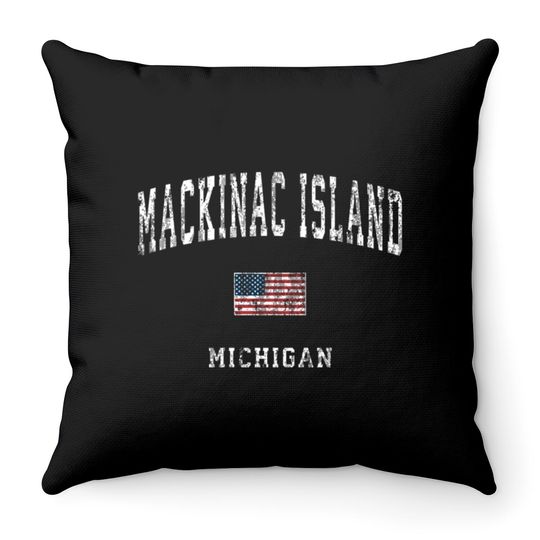 Mackinac Island Michigan MI Vintage American Flag Throw Pillows