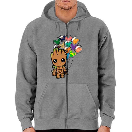 Disney BABY GROOT Zip Hoodies, Disney Groot With Mickey Balloon Zip Hoodies