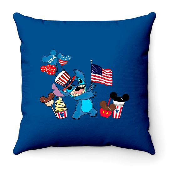 Stitch American 4th Of July Throw Pillows, Disney Patriotic Throw Pillows, Mickey US Flag, Funny 4th Of July Throw Pillows, Disney Family Throw Pillows, Memorial Day Throw Pillows