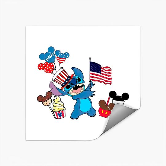 Stitch American 4th Of July Stickers, Disney Patriotic Stickers, Mickey US Flag, Funny 4th Of July Stickers, Disney Family Stickers, Memorial Day Stickers