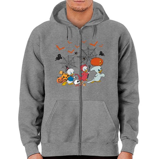 Disney Characters Halloween Zip Hoodies, Huey Dewey, and Louie, Disney Trip 2022, Spooky Season, Scary Pumpkin Zip Hoodies, Little Duck, Cute Fall Zip Hoodies