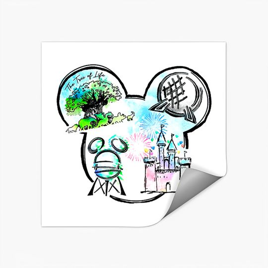 Disney Watercolor Stickers, Disney Animal Kingdom Stickers, Disney Epcot Stickers, Disney Castle Stickers, Hollywood Studios Stickers, Disneyland Stickers