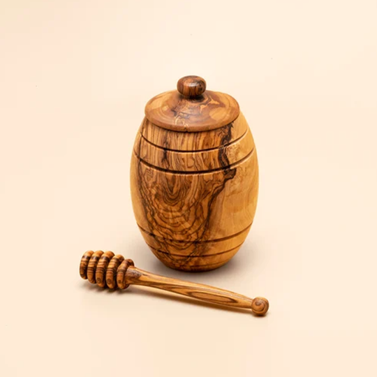 Discover Olive Wood Honey Pot with Dipper, Honey Container, OliveWood, Rustic Wood, Natural Wood