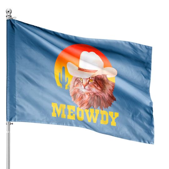 Discover Meowdy! Country Music Cat Cowboy Hat Vintage House Flags