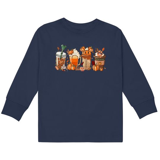 Disney Mickey Halloween Coffee Kids Long Sleeve T-Shirts, Mickey Halloween, Halloween Pumpkin, Pumpkin Halloween Favorite Things, Disneyland Halloween Kids Long Sleeve T-Shirts