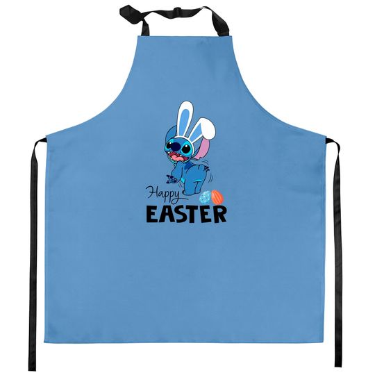 Stitch Happy Easter Kitchen Aprons, Disney Easter Egg Kitchen Aprons, Lilo & Stitch Easter Kitchen Aprons, Family Easter Stitch Bunny Kitchen Aprons