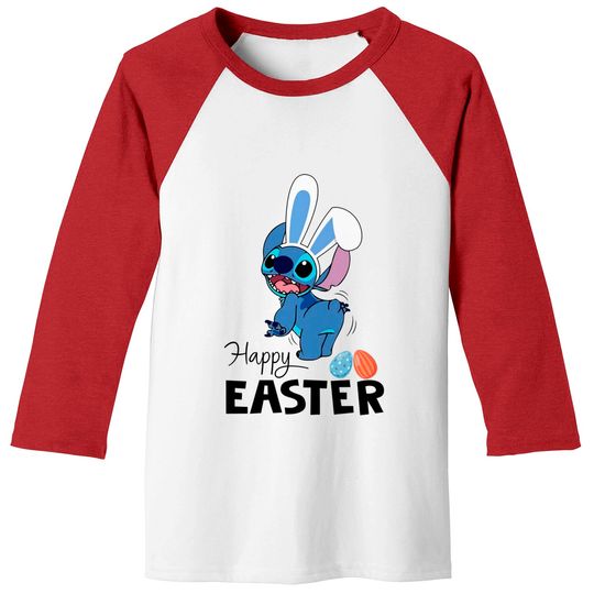 Stitch Happy Easter Baseball Tees, Disney Easter Egg Baseball Tees, Lilo & Stitch Easter Baseball Tees, Family Easter Stitch Bunny Baseball Tees