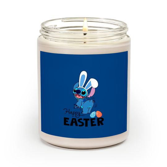 Stitch Happy Easter Scented Candles, Disney Easter Egg Scented Candles, Lilo & Stitch Easter Scented Candles, Family Easter Stitch Bunny Scented Candles