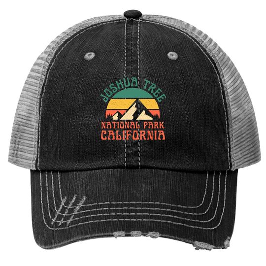 Joshua Tree National Park California Mountains Retro Sunset Trucker Hats