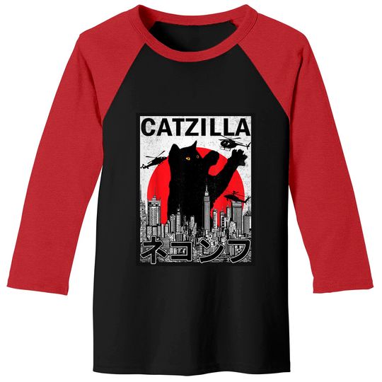 Catzilla Japanese Vintage Sunset Baseball Tees