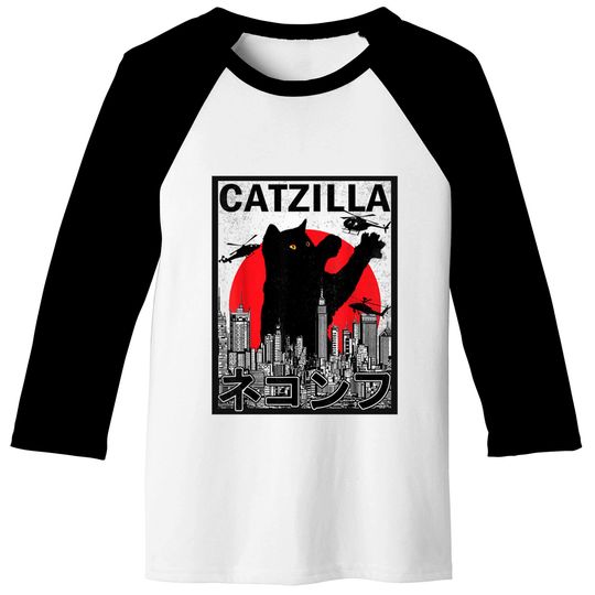 Catzilla Japanese Vintage Sunset Baseball Tees