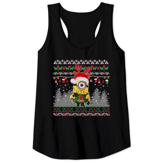Minion Christmas Light Tank Tops, Disney Matching Tank Tops, Merry Christmas Tank Tops