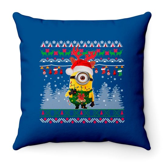 Minion Christmas Light Throw Pillows, Disney Matching Throw Pillows, Merry Christmas Throw Pillows