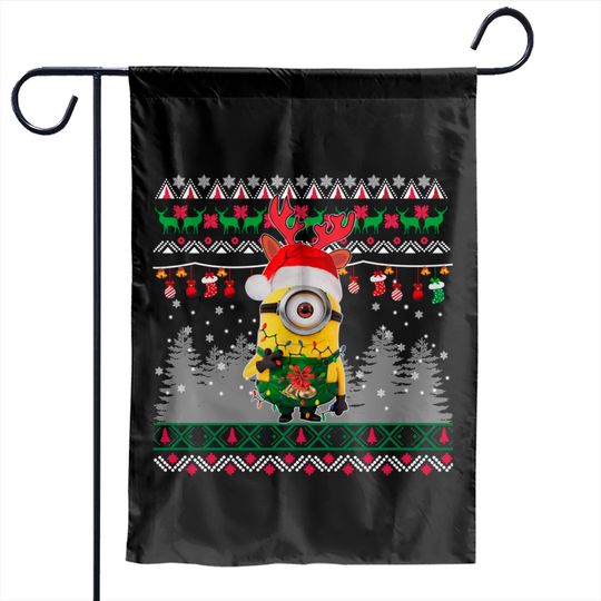 Minion Christmas Light Garden Flags, Disney Matching Garden Flags, Merry Christmas Garden Flags