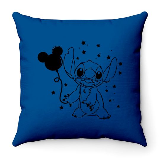 Stitch with a mickey mouse balloon Disney Throw Pillows