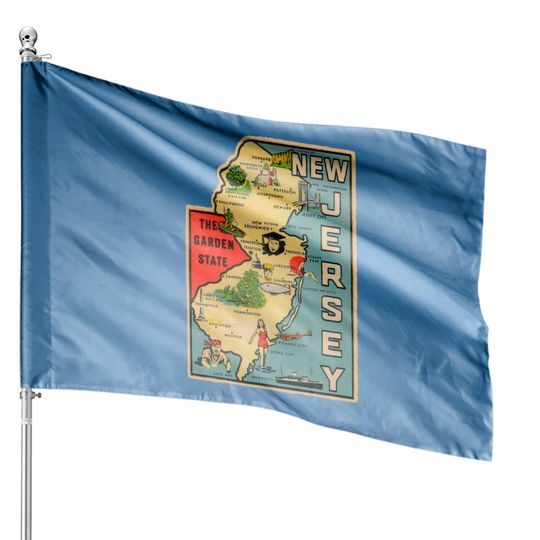 Vintage New Jersey Map - New Jersey - House Flags
