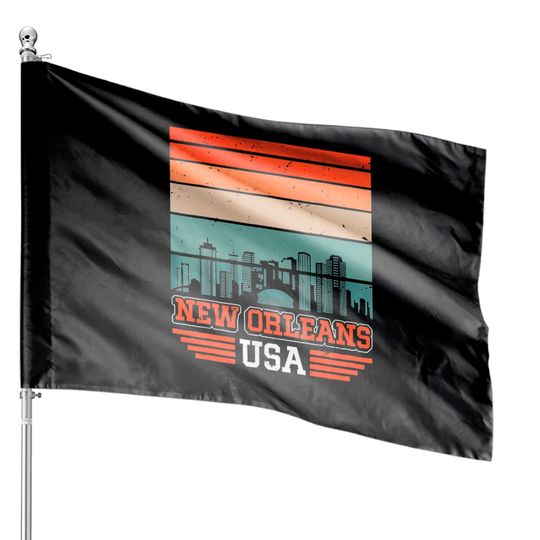 New Orleans USA Retro Vintage Sunset Skyline New Orleans House Flags