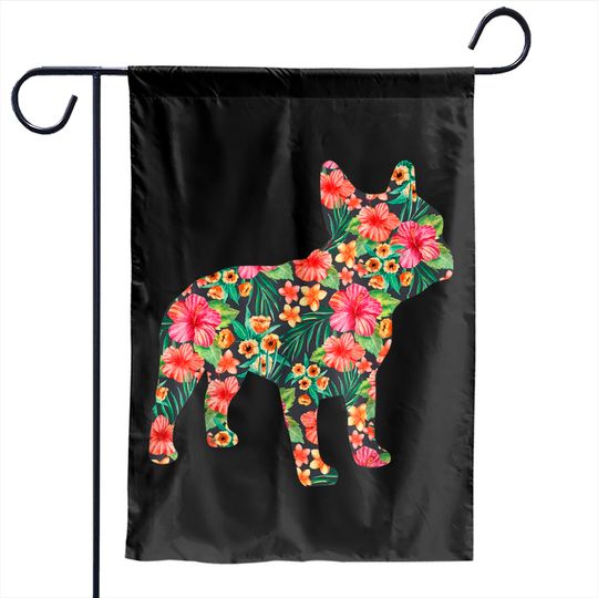 French Bulldog Flower - Floral Frenchie Dog Silhouette Garden Flags