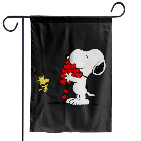 Snoopy and woodstock hugging Garden Flags
