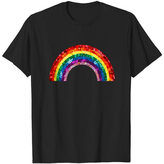 70's 80's Vibe Rainbow Retro Vintage Sequin Print - Rainbow - T-Shirt