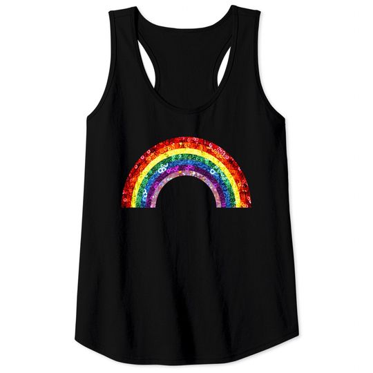 70's 80's Vibe Rainbow Retro Vintage Sequin Print - Rainbow - Tank Tops
