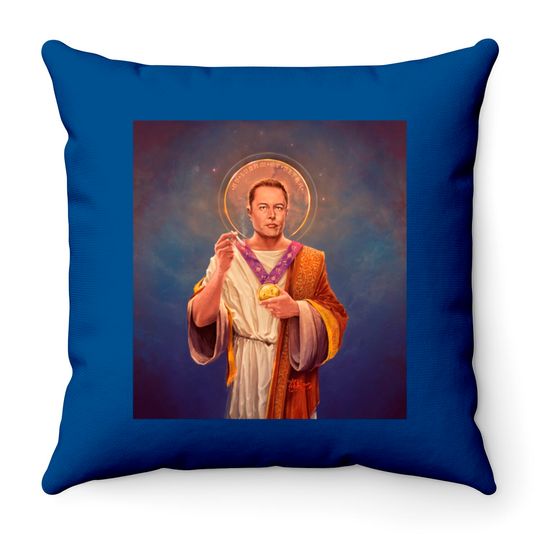 Saint Elon of Musk - Elon Musk Original Religious Painting Throw Pillows - Nic Cage - Throw Pillows