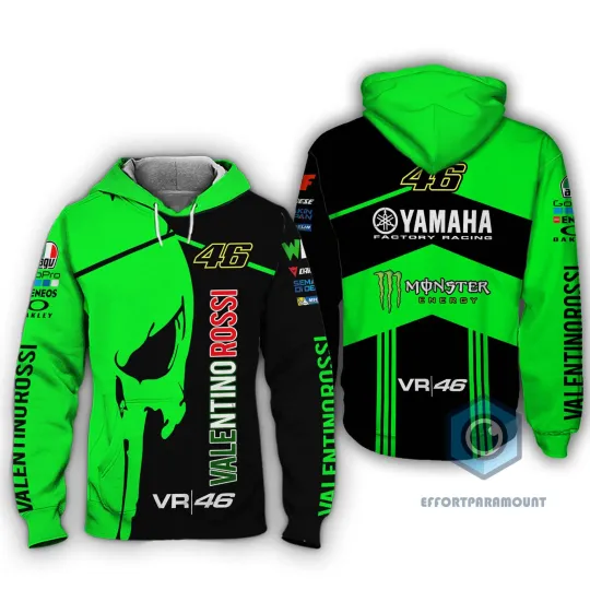Discover Valentino Rossi MotoGP 3D Racing Uniform Hoodie