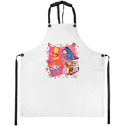 Disney Valentine Characters Aprons, Disney Valentine Pooh Aprons, Disney Pooh And Friend Aprons, Pooh Valentine's Day Aprons, Winnie The POOH