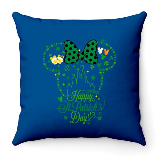Happy St Patricks Day Disney Throw Pillows, Patricks Mouse Ears Castle Throw Pillows, Disney St Patty's Day