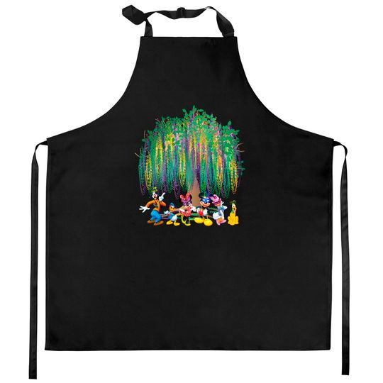 Disney Mardi Gras Tree Kitchen Aprons, Watercolor Mardi Gras Bead Tree