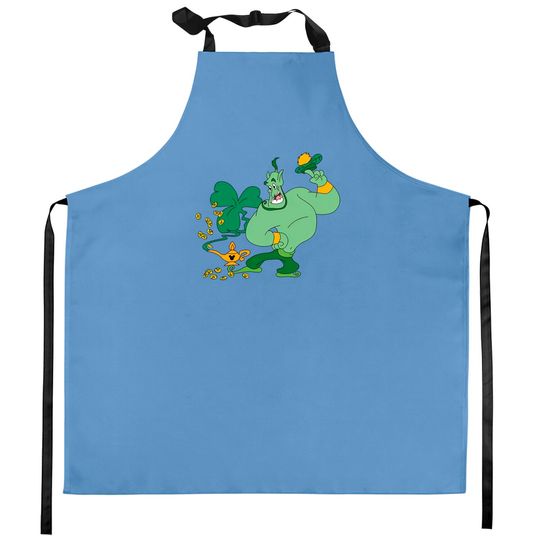 Genie Aladdin with Shamrock Kitchen Aprons, Disney St Patrick's Day Kitchen Aprons