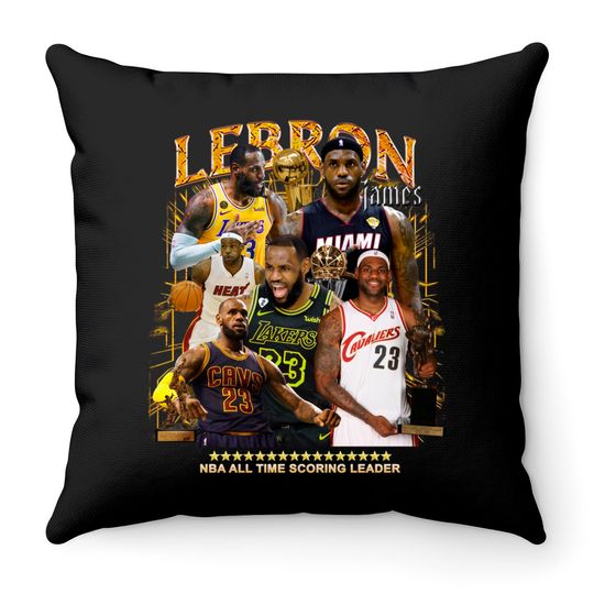 LeBron James Basketball Vintage Graphic Throw Pillows - LeBron James Vintage Classic Retro Throw Pillows