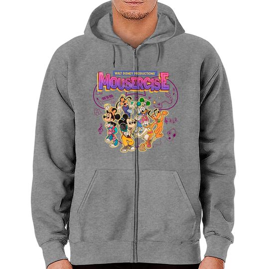 Mickey and Friends Zip Hoodies, Vintage Disney Mousercise 90s Promotional Zip Hoodies