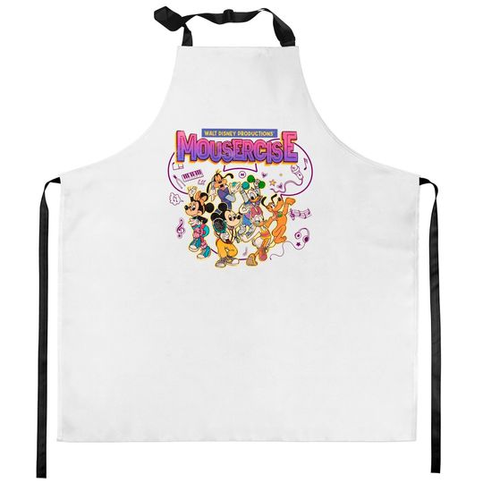Mickey and Friends Kitchen Aprons, Vintage Disney Mousercise 90s Promotional Kitchen Aprons