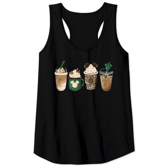 Starbucks And Disney Tank Tops, Disney Coffee Tank Tops, Mickey Mouse Head Tank Tops