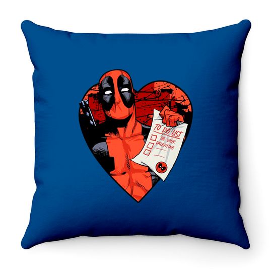 Marvel Deadpool Valentine To Do List Throw Pillows, Disney Marvel Valentines Couples Matching Throw Pillows