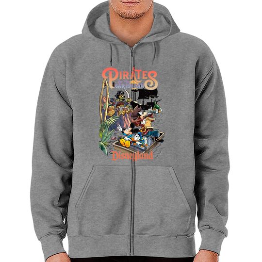 Vintage Pirates Of The Caribbean Zip Hoodies, Mickey and Friends, Disneyland Zip Hoodies