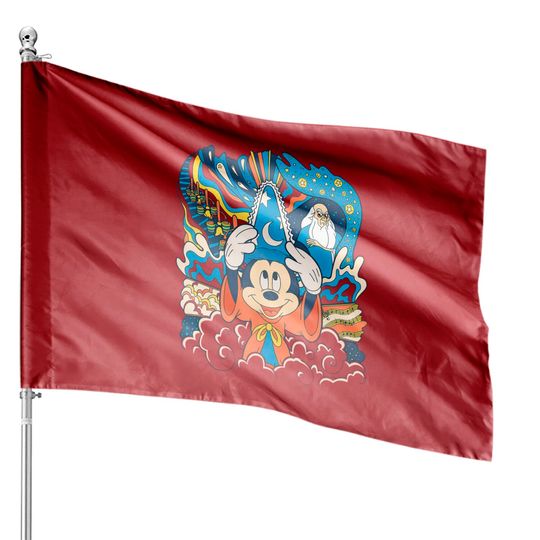 Disney Fantasia Sorcerer Mickey Stay Magical House Flags, Fantasmic Disney's Hollywood Studios House Flags