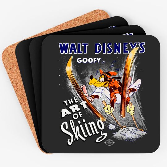 Disney Goofy In The Art Of Skiing Classic Premium Coasters, Magic Kingdom Unisex Coasters