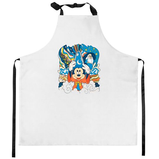 Disney Fantasia Sorcerer Mickey Stay Magical Kitchen Aprons, Fantasmic Disney's Hollywood Studios Kitchen Aprons