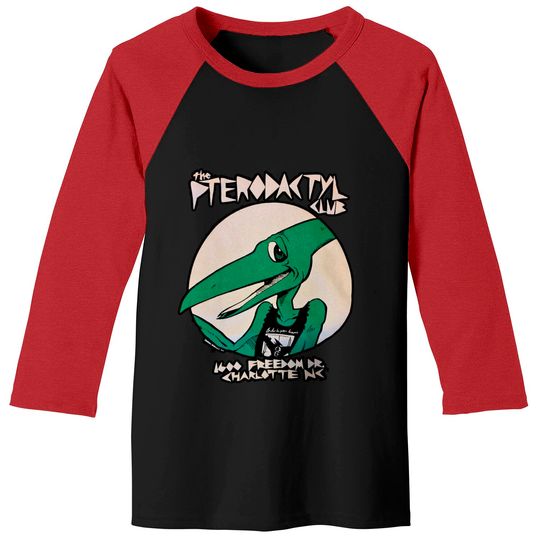 Pterodactyl Club New Black Short Sleeve Crewneck Unisex Baseball Tees