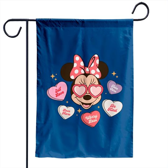 Disney Minnie Valentine Comfort Colors Garden Flags, Minnie Conversation Hearts Valentine Garden Flags
